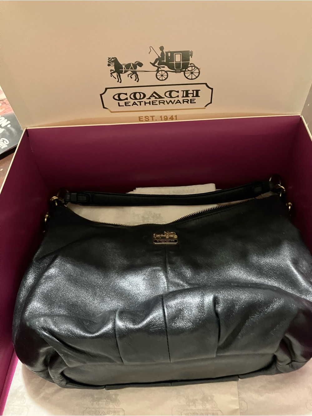 バッグ Coach Madison Leather Maggie Shoulder Vintage Coach Madison Maggie Black Leather Shoulder B… - Gem